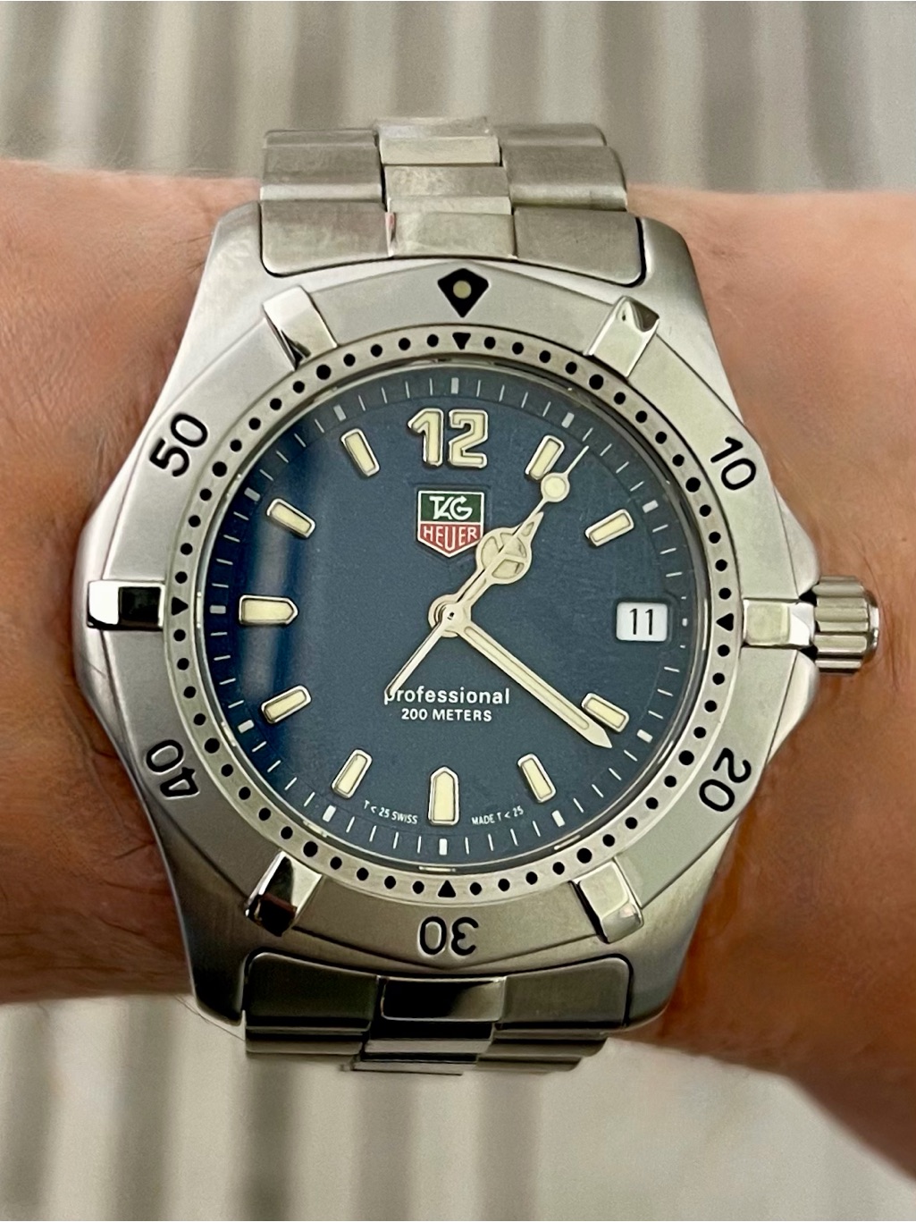Tag Heuer Silver Stainless Steel Watch With Blue Dial